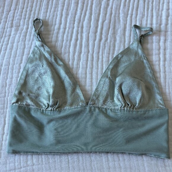 ZARA Sage Green Satin-Effect Crinkle Crop Top Size S 🩵 - Picture 6 of 7